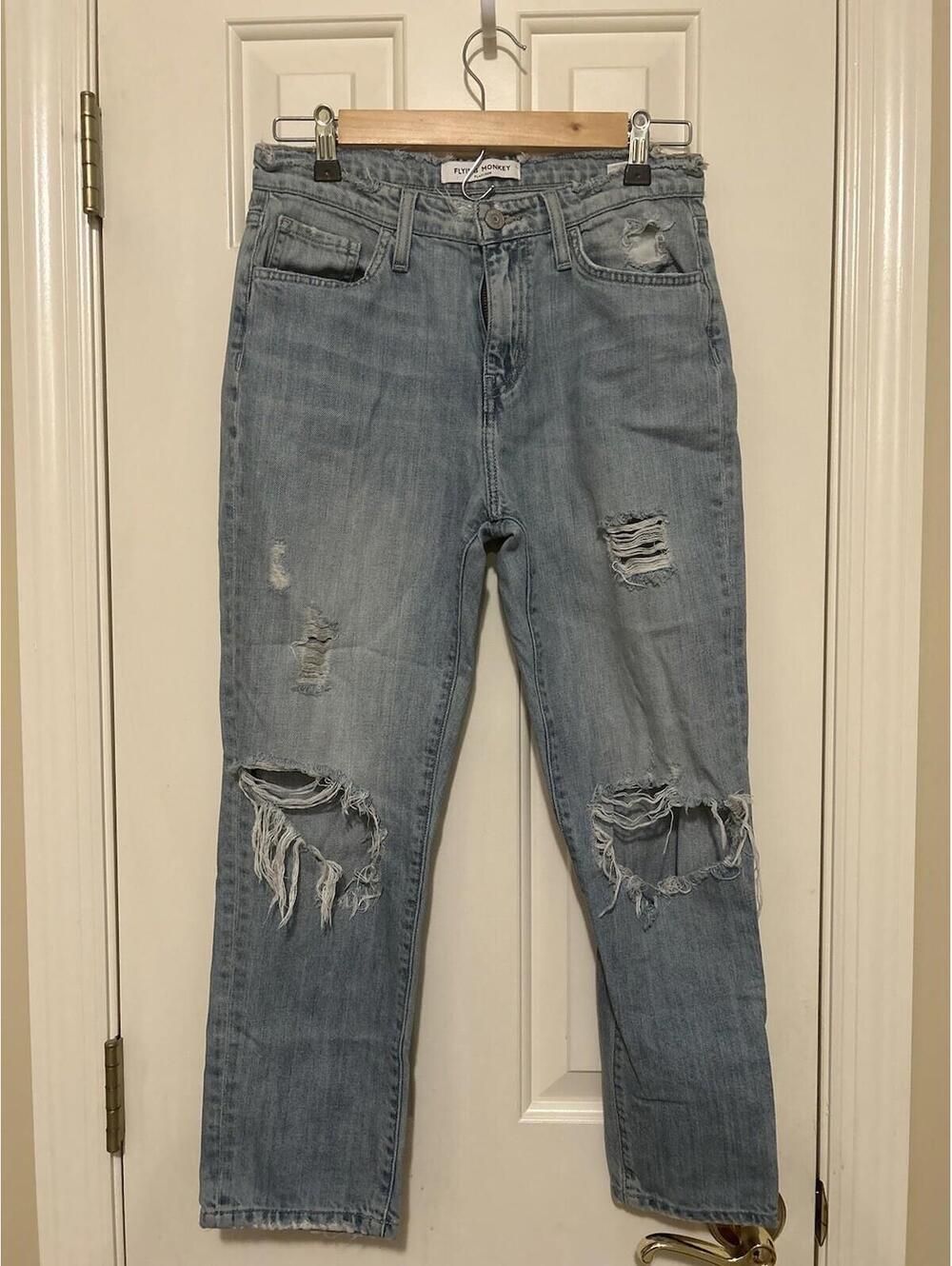 Flying Monkey Jeans Womens Size 25 High Rise Mom Jeans Light Wash Distressed